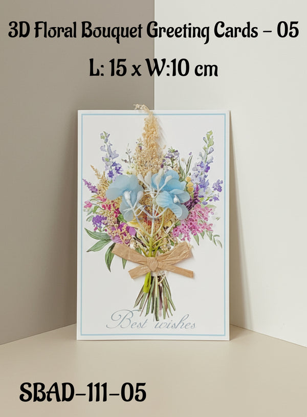 3D Floral Bouquet Greeting Cards - Sky Blue(Best Wishes)| L: 15 x W:10 cm|CAKE DECOR™
