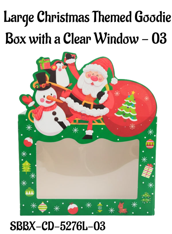 Large Christmas Themed Goodie  Box with a Clear Window - 03 | 20 x 9 x 14.5 cm | 1 Piece - CAKE DECOR™