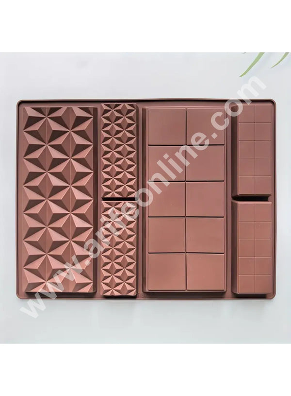 CAKE DECOR™ 6 in 1 Deep Kunafa Chocolate Geometric & Classic Design Silicone Mould | Pistachio Kunafa Chocolate Bar Mould (Design-16)