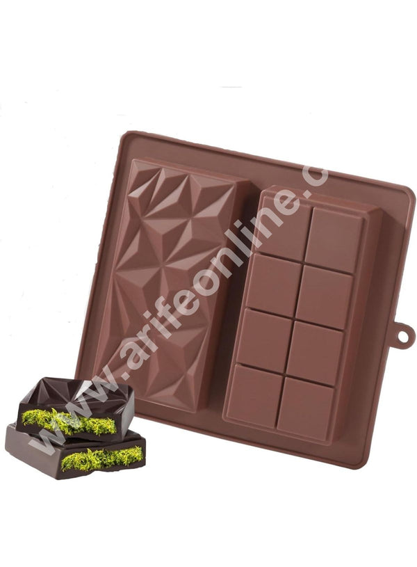 CAKE DECOR™ 2 in 1 Deep Kunafa Chocolate Geometric & Classic Design Silicone Mould | Pistachio Kunafa Chocolate Bar Mould (Design-17)