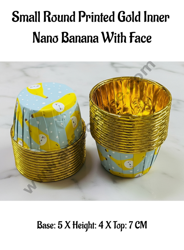 CAKE DECOR™ Printed Theme Golden Foil Coated Paper Muffin Cups -Nano Banana (50 Pcs)