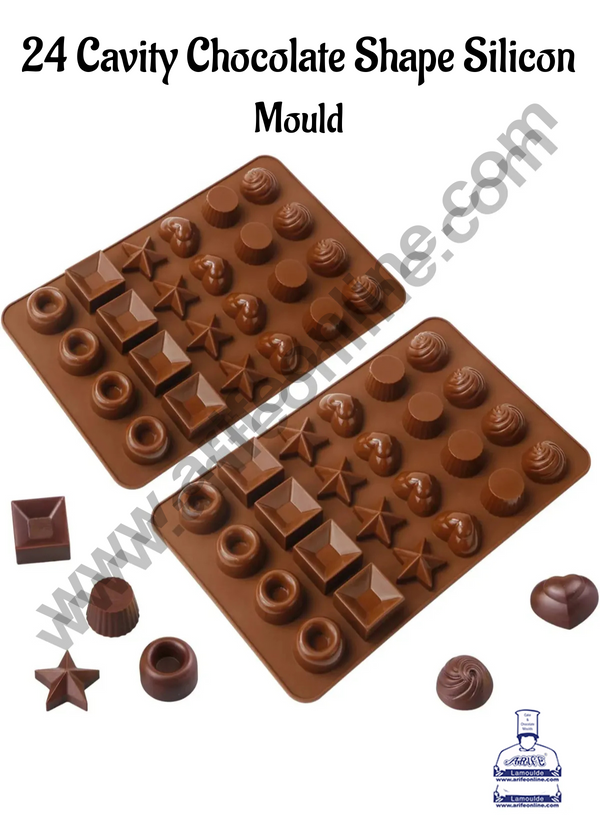 Cake Decor Silicon 24 Cavity Mix Design Chocolate Brown Chocolate Mould, Ice Mould, Chocolate Decorating Mould