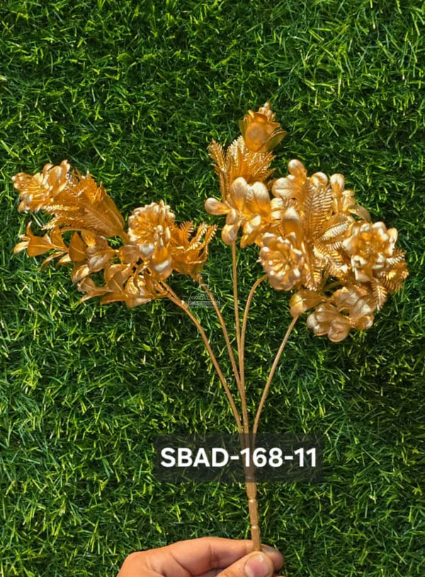 CAKE DECOR™ Metallic Gold Artificial Mixed Flower and Fern Bush | Decorative Item For Cake Decoration- 1 Stick (SBAD-168-11)