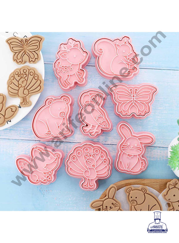 CAKE DECOR™ 8 Pcs Animal & Birds Shape Plastic Biscuit Cutter 3D Cookie Cutter