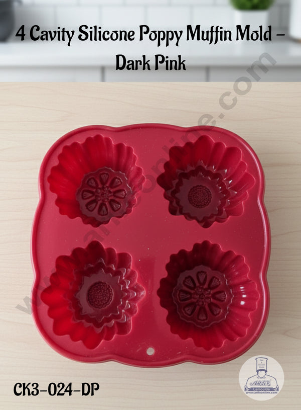 CAKE DECOR™ 4 Cavity Silicone Poppy Muffin Mold - 1 Piece - CK3-024