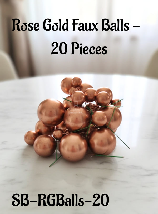 CAKE DECOR™ Rose Gold Faux Balls Topper For Cake and Cupcake Decoration - 20 pcs Pack