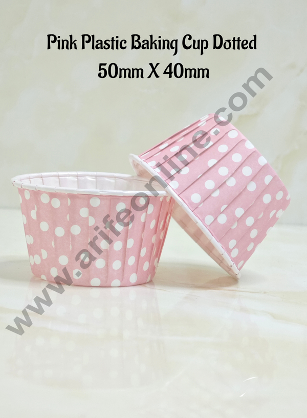 Cake Decor™ Pink Plastic Baking Cup Dotted Direct Bake-able Paper Muffin Cups (50mm X 40mm ) (100 Pcs)