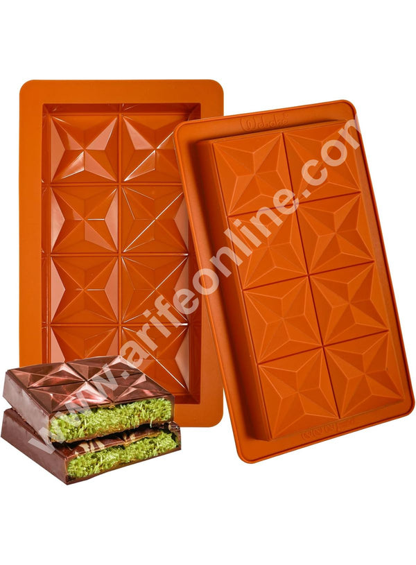 CAKE DECOR™ 1 Cavity Diamond Shape Kunafa Chocolate Bar Silicone Mould | Geometric Design Chocolate Bar Mould (Design-02)