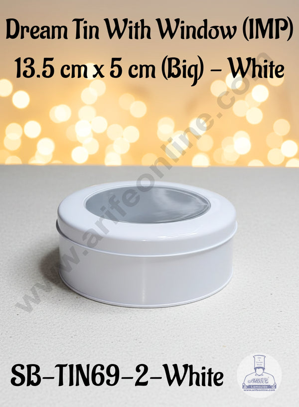 CAKE DECOR™ Dream Tin with Window (IMP) | Dream Cake Tin | Torte cake | Cookie |White | 13.5 cm x 5 cm  |Big