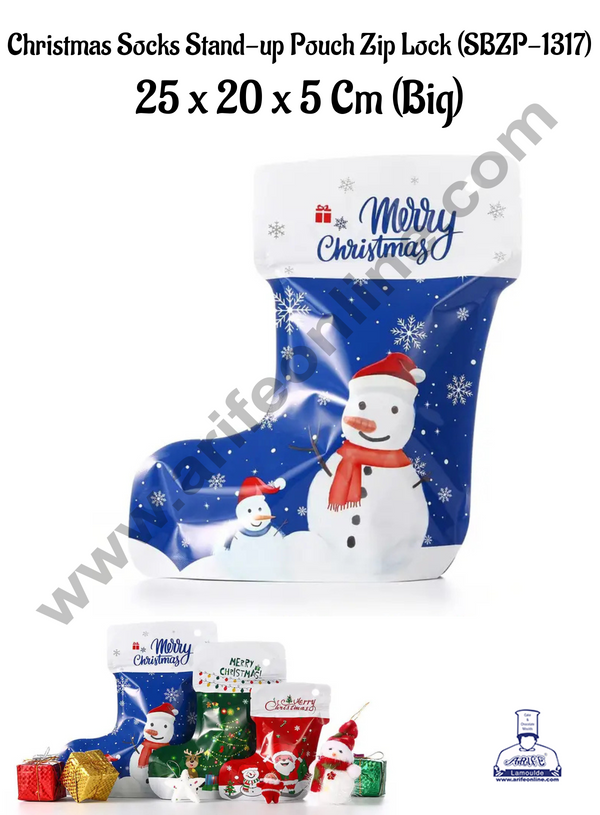 CAKE DECOR™ Christmas Socks Stand-up Pouch Zip Lock Big  (25 X 20 X 5 CM )(SBZP-1317) - 1 Piece