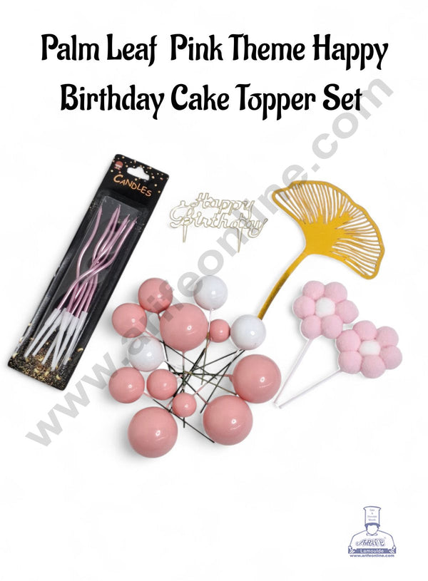 Palm Leaf Pink Theme Happy Birthday Cake Topper Set  - CAKE DECOR™