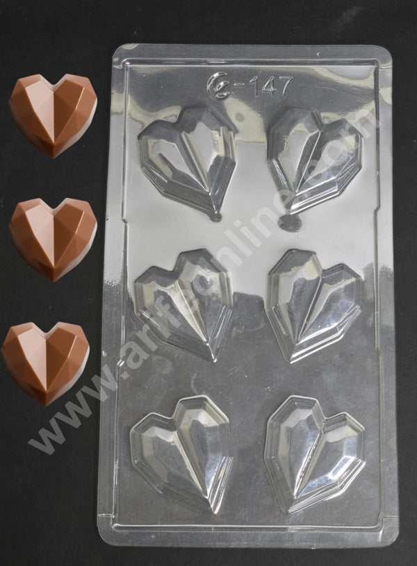 6 Cavity Diamond Heart Shape Mould PVC Chocolate mould (1 pcs pack) E-147- CAKE DECOR™