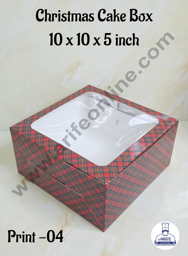 CAKE DECOR™  Red & Blue Checks Christmas design 1 kg Cake Box (10 x 10 x 5 inch)| Print-04 | Big - 10 Pcs Pack