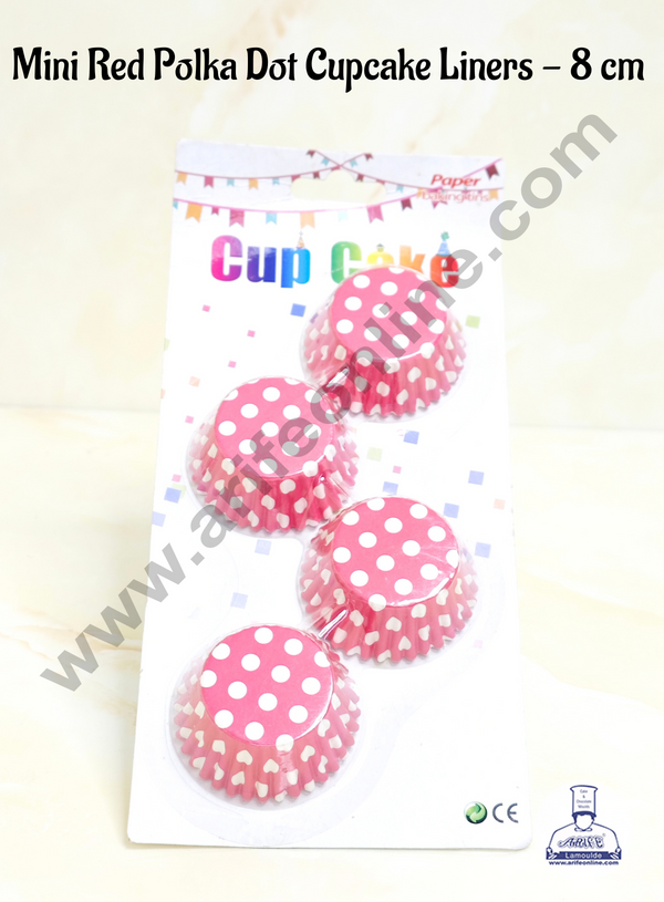 Cake Decor™ Mini Red Polka Dot Design Cupcake Liner - 8 cm | Baking Cups | Cupcake Mold Paper | Muffin Paper  Random | 100 pcs Pack