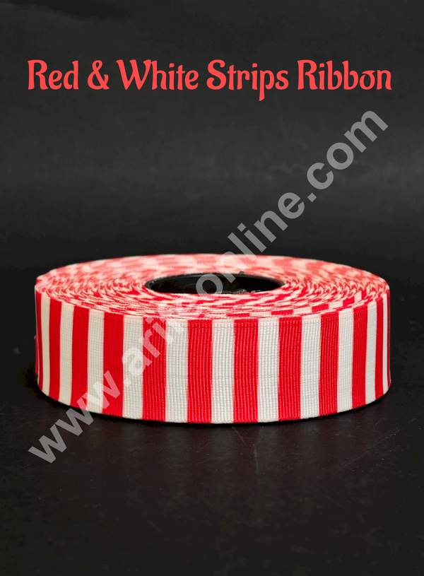 CAKE DECOR™ 1 Roll Red & White Stripes Ribbon | Gift Wrapping | Decoration (SBR-PR-03)