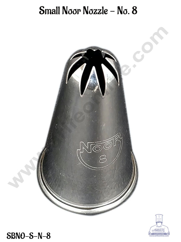 CAKE DECOR™ Small Noor Icing Tip Nozzle No. 8 Shape Icing Nozzle with Collar Ring | Piping Steel Nozzle