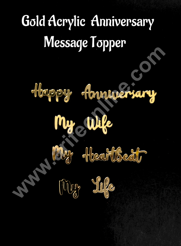 Gold Acrylic Cake Toppers – Happy Anniversary & Love Messages for Wife - CAKE DECOR™