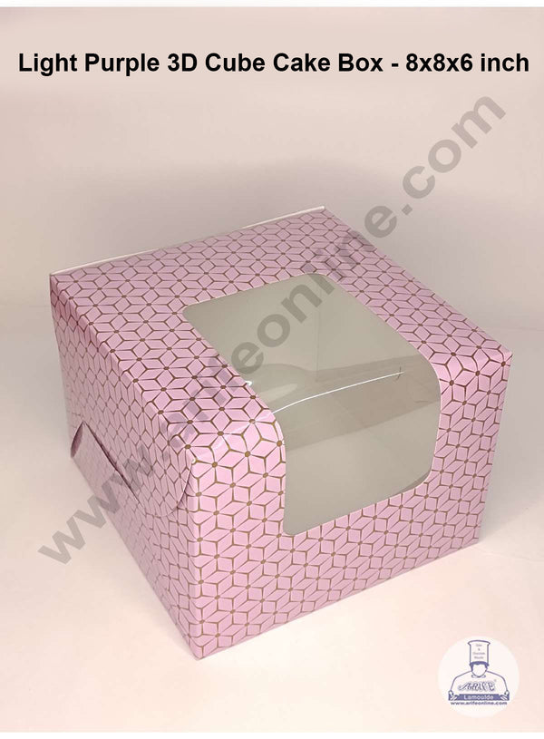 CAKE DECOR™ 3D Cube Print Cake Boxes Light Purple Color Paper Boxes - 8x8x6 Inch Pack of 5 Pieces