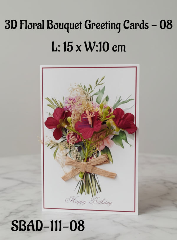 3D Floral Bouquet Greeting Cards - Maroon (Happy Birthday) |L: 15 x W:10 cm|CAKE DECOR™