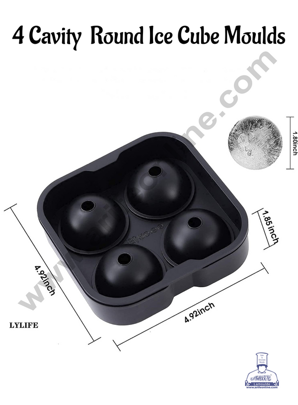 CAKE DECOR™ 4 Cavity Round Ice Cube Tray Silicone Ice Cube Maker