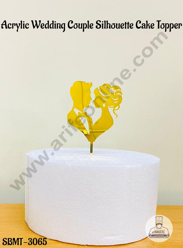 CAKE DECOR™ 5 inch Acrylic Gold Mirror Finishing Wedding Couple Silhouette Cake Topper (SBMT-3065)