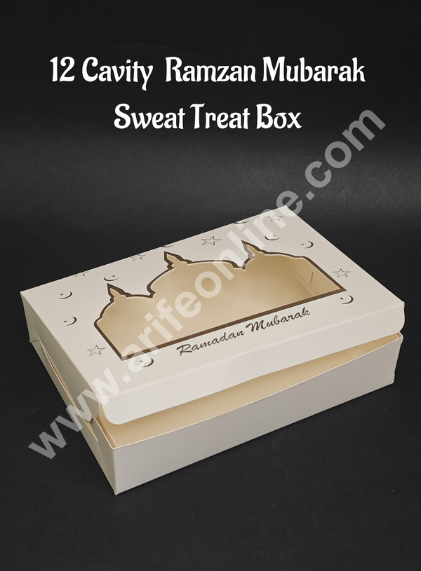 CAKE DECOR™ 12 Cavity Ramadan  White Chocolate Box (Without Cavity) | Kajoor/Dates Box | Ramadan Theme | Sweet Box - 5 Pcs Pack