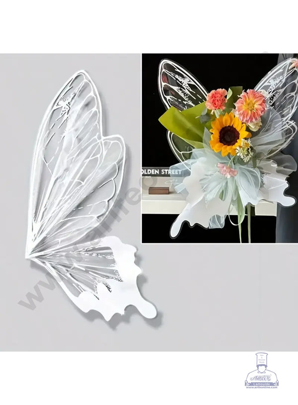 Cellophane Butterfly Wings Plastic for Flower Bouquet | Premium Flower Wrapping Paper Butterfly Design (White) - CAKE DECOR™