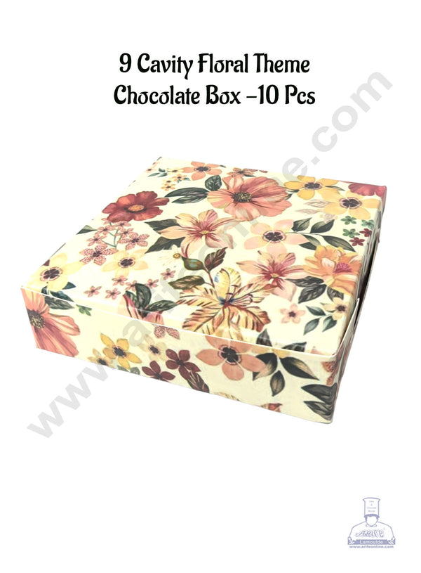 CAKE DECOR™ 9 Cavity Floral Theme Chocolate Box | Chocolate Carriers - 10 Pcs Pack