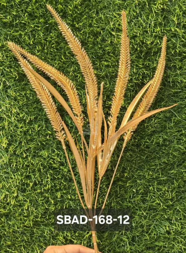 CAKE DECOR™ Metallic Gold Artificial Wheat/Grass Plume | Decorative Item For Cake Decoration- 1 Stick (SBAD-168-12)