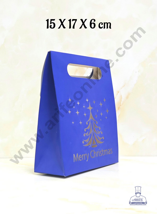 CAKE DECOR™ Merry Christmas Cut-out Goodie Bag For Hampers | Chocolate Box Hamper Box - 1 Pcs Pack - Blue