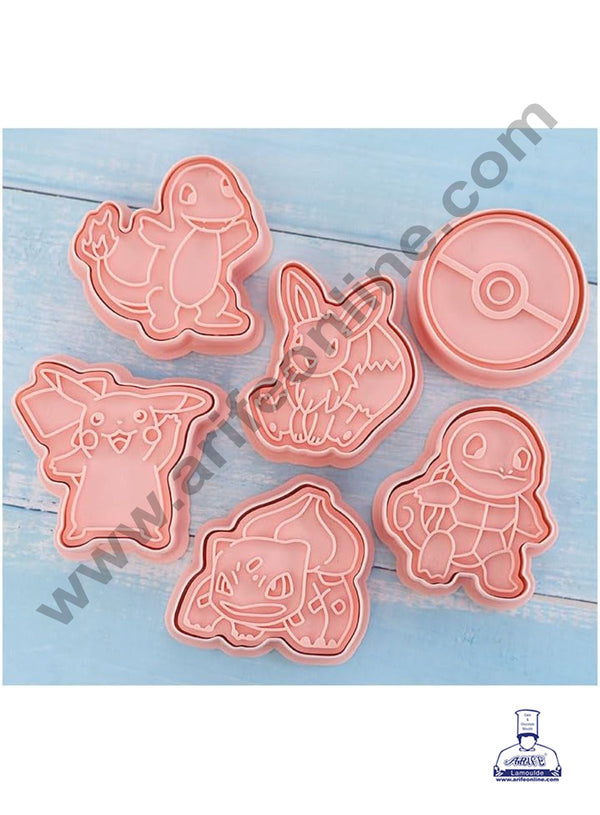 CAKE DECOR™ 6 Pcs Pokemon Shape Plastic Biscuit Cutter 3D Cookie Cutter