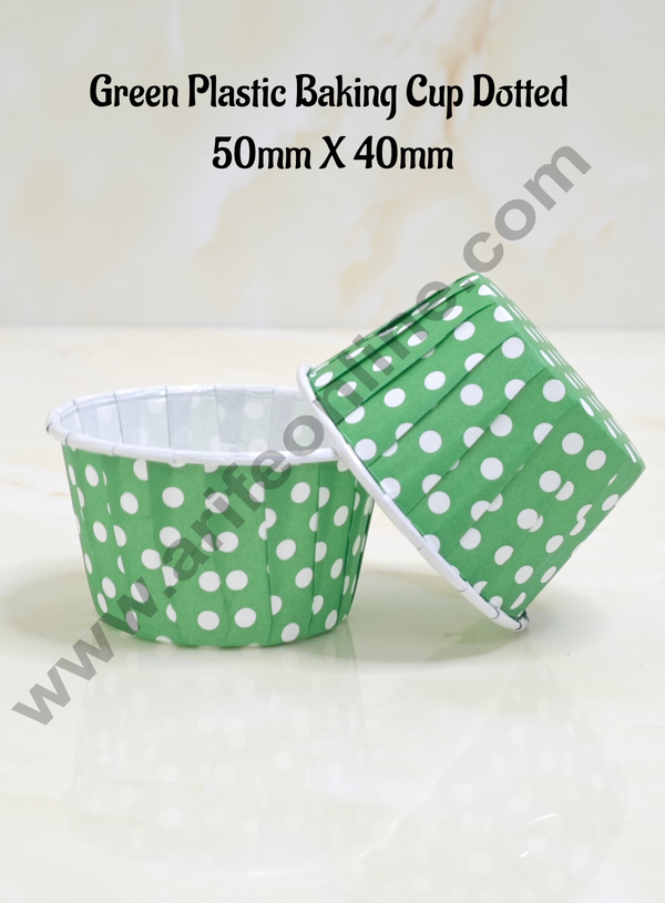 Cake Decor™ Green Plastic Baking Cup Dotted Direct Bake-able Paper Muffin Cups (50mm X 40mm ) (100 Pcs)