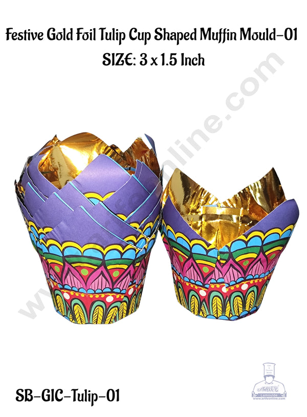 Gold Foil Tulip Cup Shaped Muffin Mould - 01(50 Pcs)-CAKE DECOR™