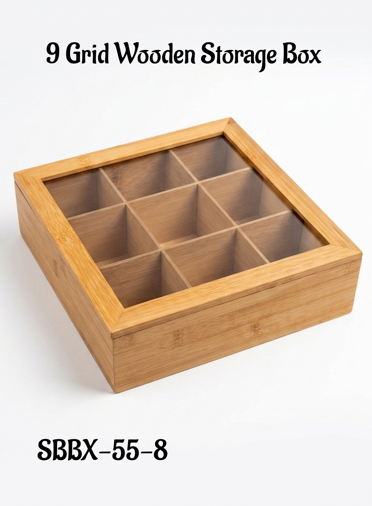 Compartment Box Square Home 9 Compartment Square Bamboo Storage Box With Clear Acrylic Lid ...