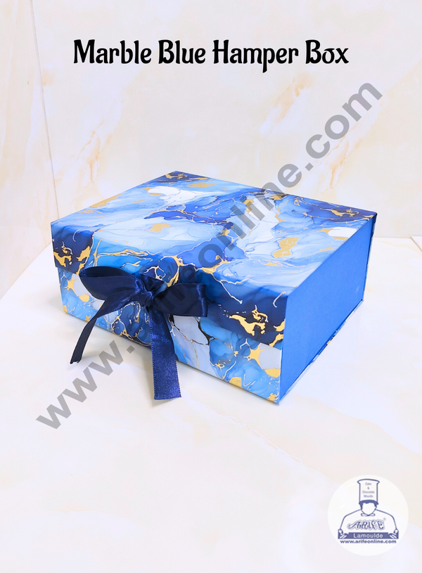 CAKE DECOR™ Marble Blue Color Folding Hard Hamper Box | Gift Box | Present Box - 1 Pc