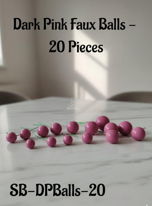 CAKE DECOR™ Dark Pink Faux Balls Topper For Cake and Cupcake Decoration - 20 pcs Pack