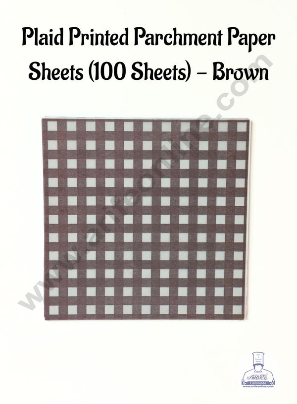 Printed Parchment Paper | Bento Box Liner | Grease Proof Paper | Wrap Paper -Brown Checks/Plaid Print (100 Sheets) CAKE DECOR™