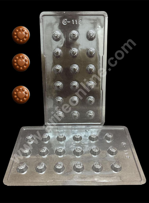 18 Cavity Round With Small Heart Shape Mould PVC Chocolate mould (1 pcs pack) E-118- CAKE DECOR™