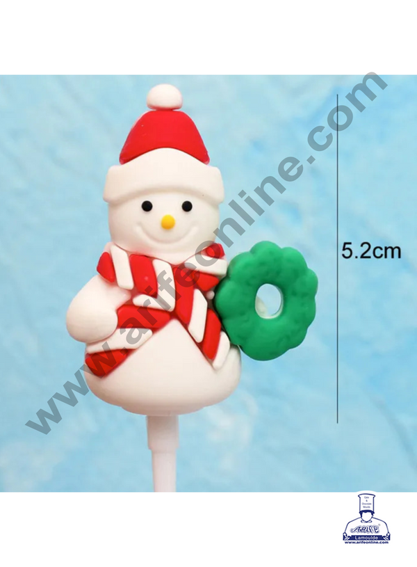 CAKE DECOR™ 5 inch Snowman with tree Cake Topper Rubber Cake Topper - 1 Piece