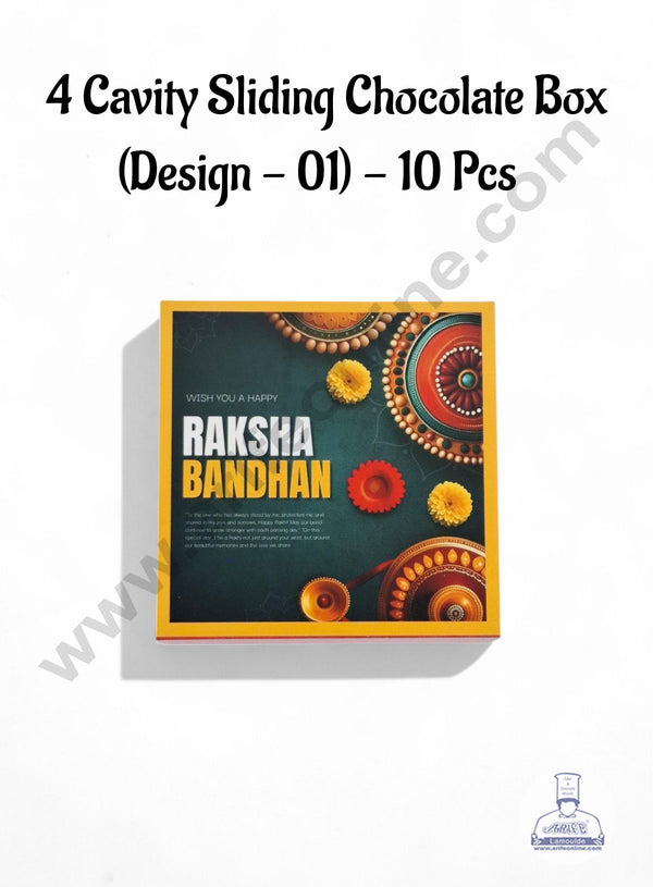 4 Cavity Raksha Bandhan Sliding Chocolate Box (Design - 01) Without Cavity (10 Pcs Pack) - CAKE DECOR™