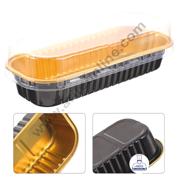 CAKE DECOR™ Rectangle  Aluminium Tin Foil Bake & Serve Cup with Lid | Aluminium Containers | Non-Stick Foil Baking container - Black- 5 Pcs Pack