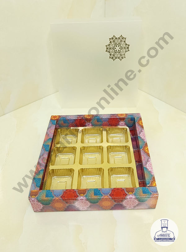 CAKE DECOR™ 9 Cavity Traditional Design Chocolate Box with Sliding Cover & Cavity ( 10 Piece Pack ) - Multicolor