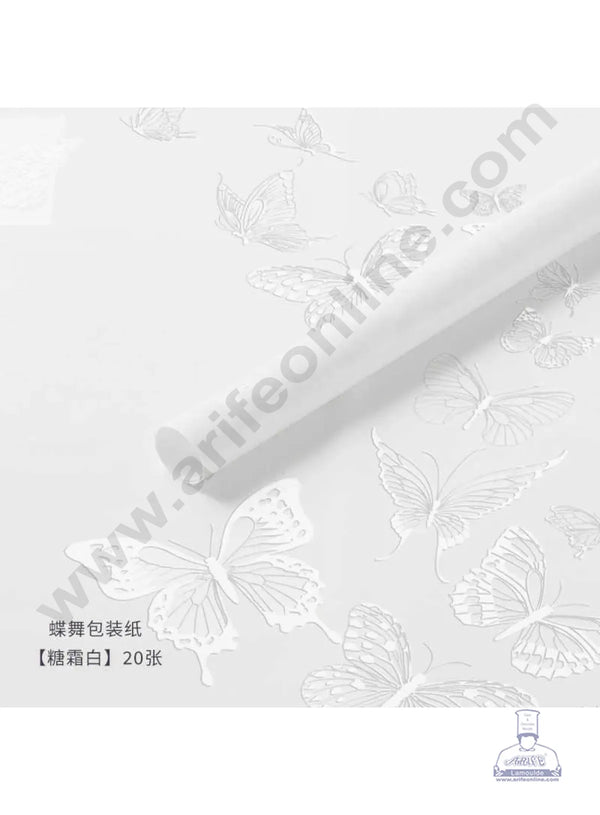 Butterfly Design Korean Wrapping Sheet | Premium Flower Wrapper (White)- CAKE DECOR™