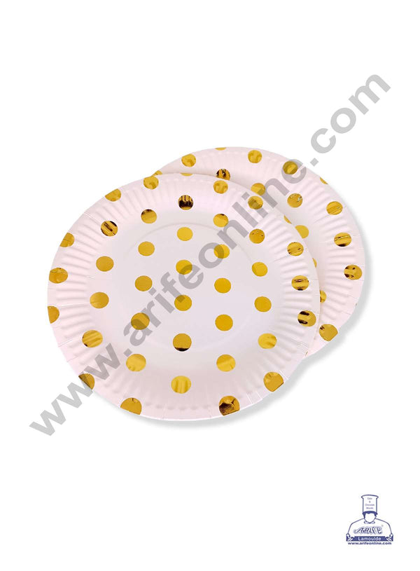 CAKE DECOR™ 9 inch Gold Polka Dots Paper Plates | Disposable Plates | Birthday | Party | Occasions | Round Plates - Pack of 10