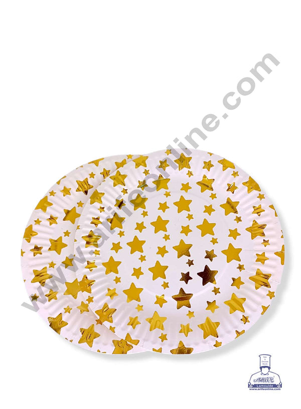 CAKE DECOR™ 9 inch Gold Star Paper Plates | Disposable Plates | Birthday | Party | Occasions | Round Plates - Pack of 10