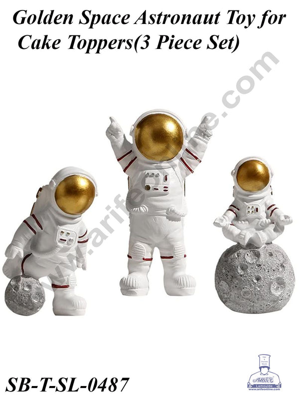 CAKE DECOR™ 3 Pcs Set Golden Space Astronaut Toy for Cake Toppers(SB-T-SL-0487)