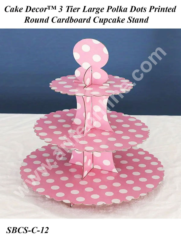 Cake Decor™ 3 Tier Large Polka Dots Printed Round Cardboard Cupcake Stand
