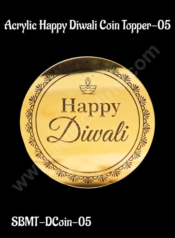 Cake Decor™ Acrylic Happy Diwali Coin Topper for Cake and Cupcakes - 1 Piece (SBMT-DCoin-05)