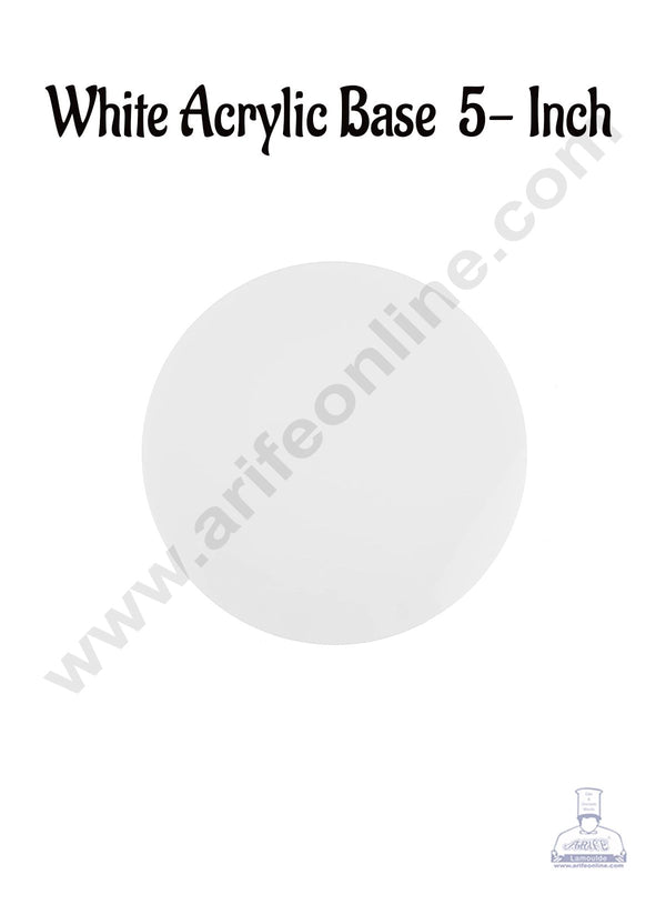 Cake Decor 5 Inch Round White Acrylic Cake Board Ganaching Plate (2mm thickness)