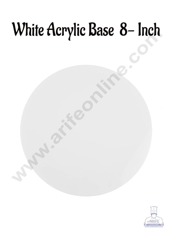 Cake Decor 8 Inch Round White Acrylic Cake Board Ganaching Plate (2mm thickness)